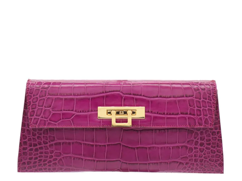 Fonteyn Clutch Orinoco 'Croc' Print Calf Leather Handbag - Cyclamen