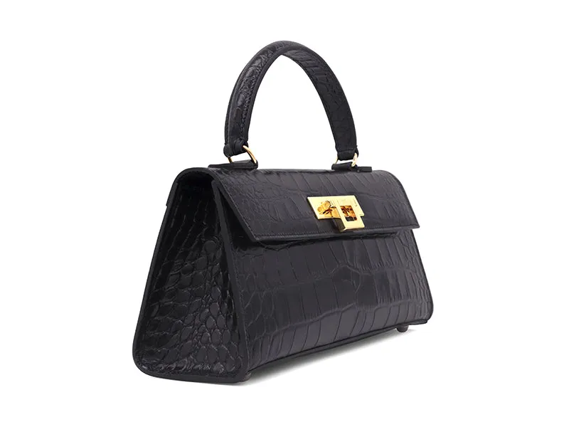 Fonteyn East West Orinoco 'Croc' Print Calf Leather Handbag - Black