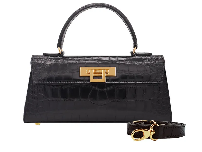 Fonteyn East West Orinoco 'Croc' Print Calf Leather Handbag - Black