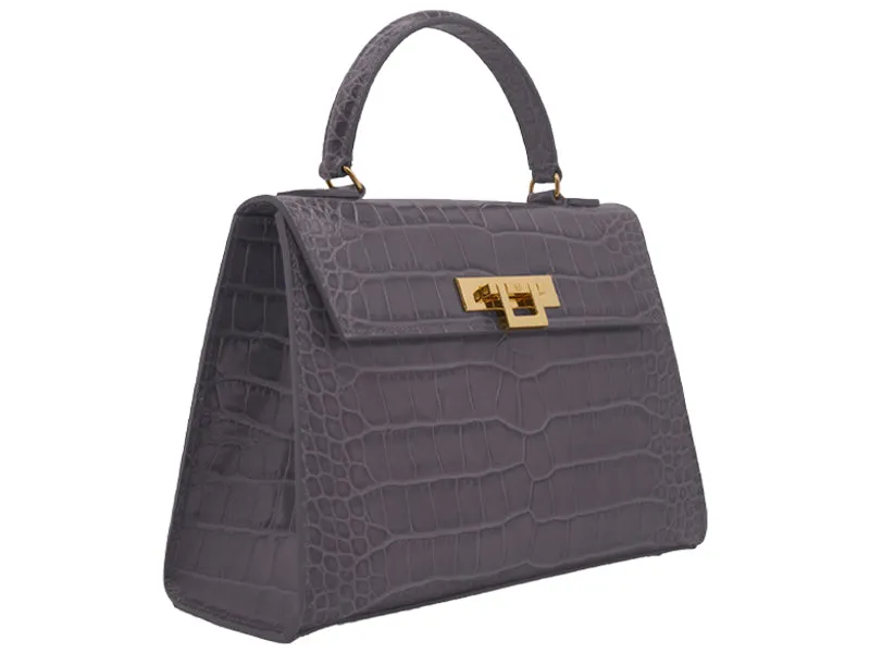 Fonteyn Large Orinoco 'Croc' Print Calf Leather Handbag - Dark Grey