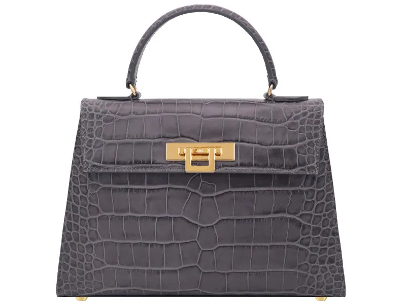 Fonteyn Large Orinoco 'Croc' Print Calf Leather Handbag - Dark Grey