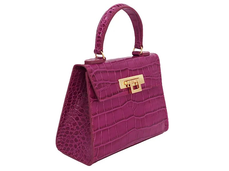 Fonteyn Midi Orinoco 'Croc' Print Calf Leather Handbag - Cyclamen