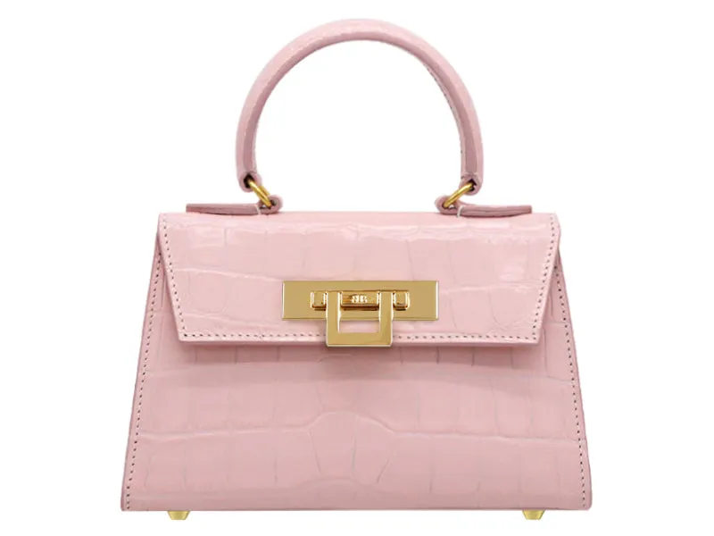 Fonteyn Mignon Orinoco 'Croc' Print Calf Leather Handbag - Rose