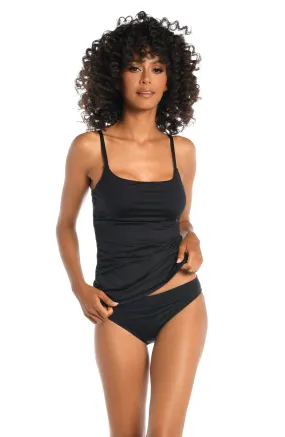 Island Goddess Underwire Lingerie Strap Tankini Top - Black