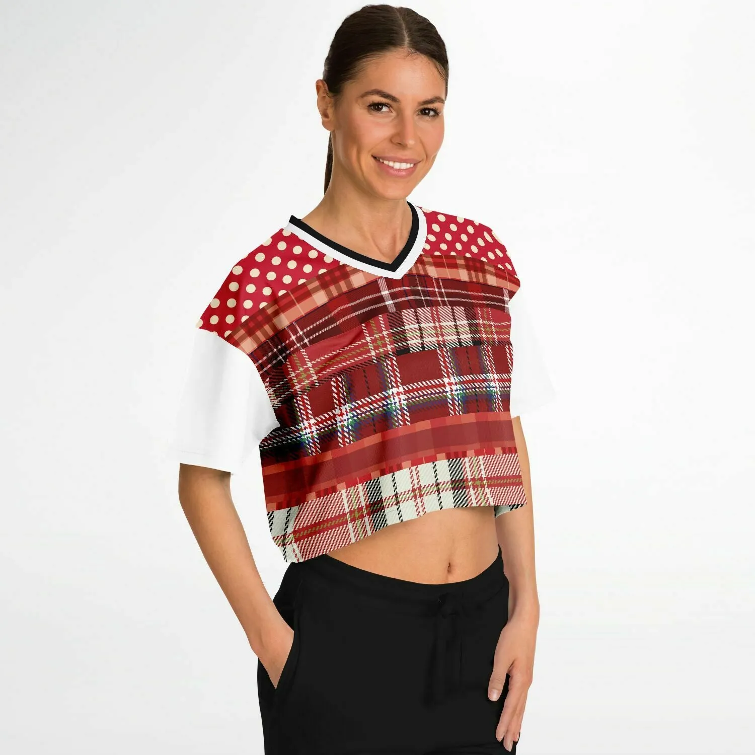 Jersey Salsa Plaid Patchwork Crop Jersey