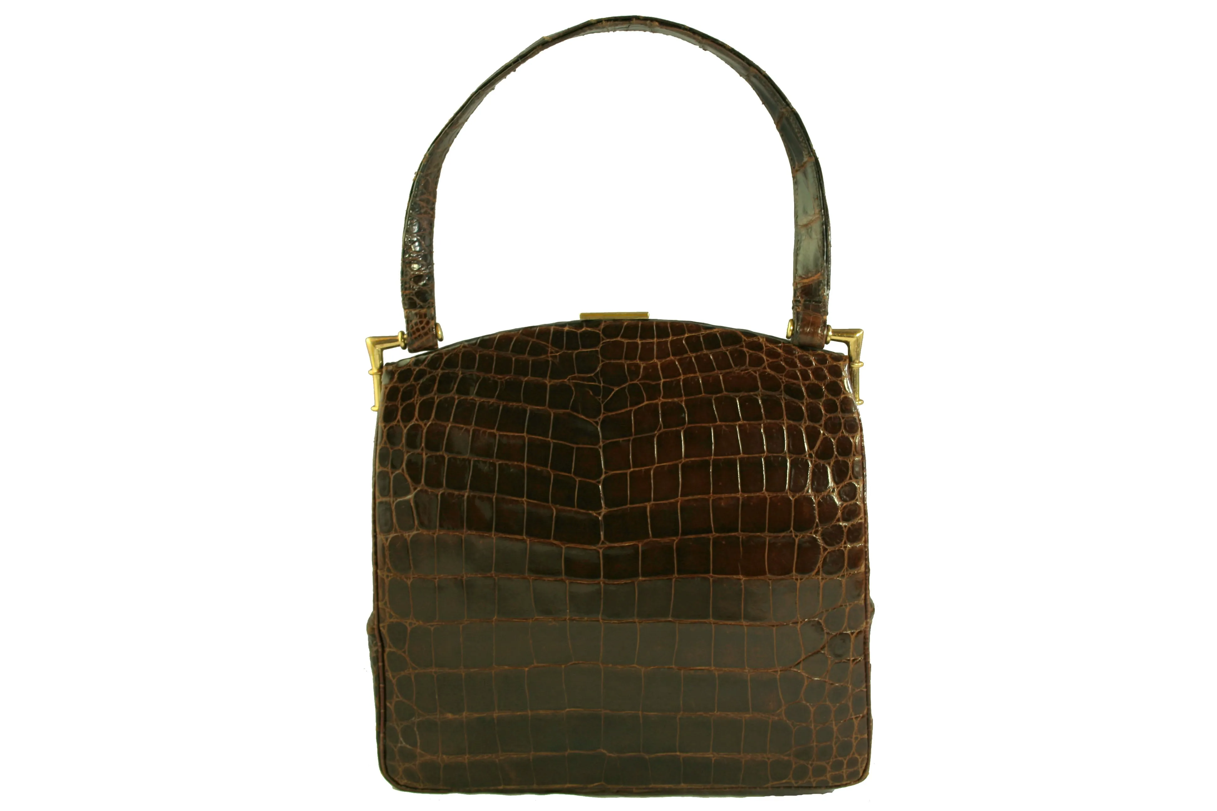 KORET brown crocodile skin frame handbag with single handle