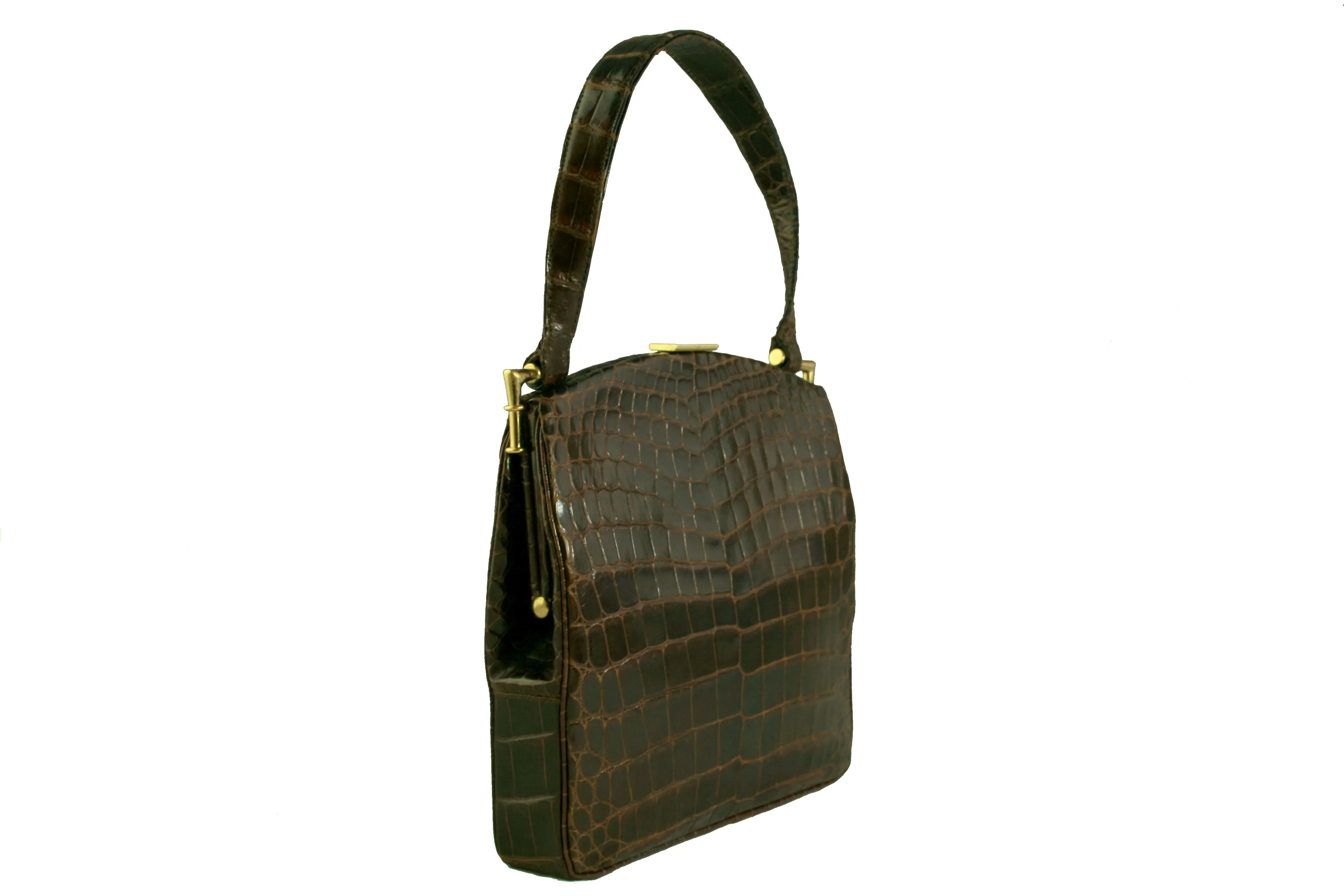 KORET brown crocodile skin frame handbag with single handle