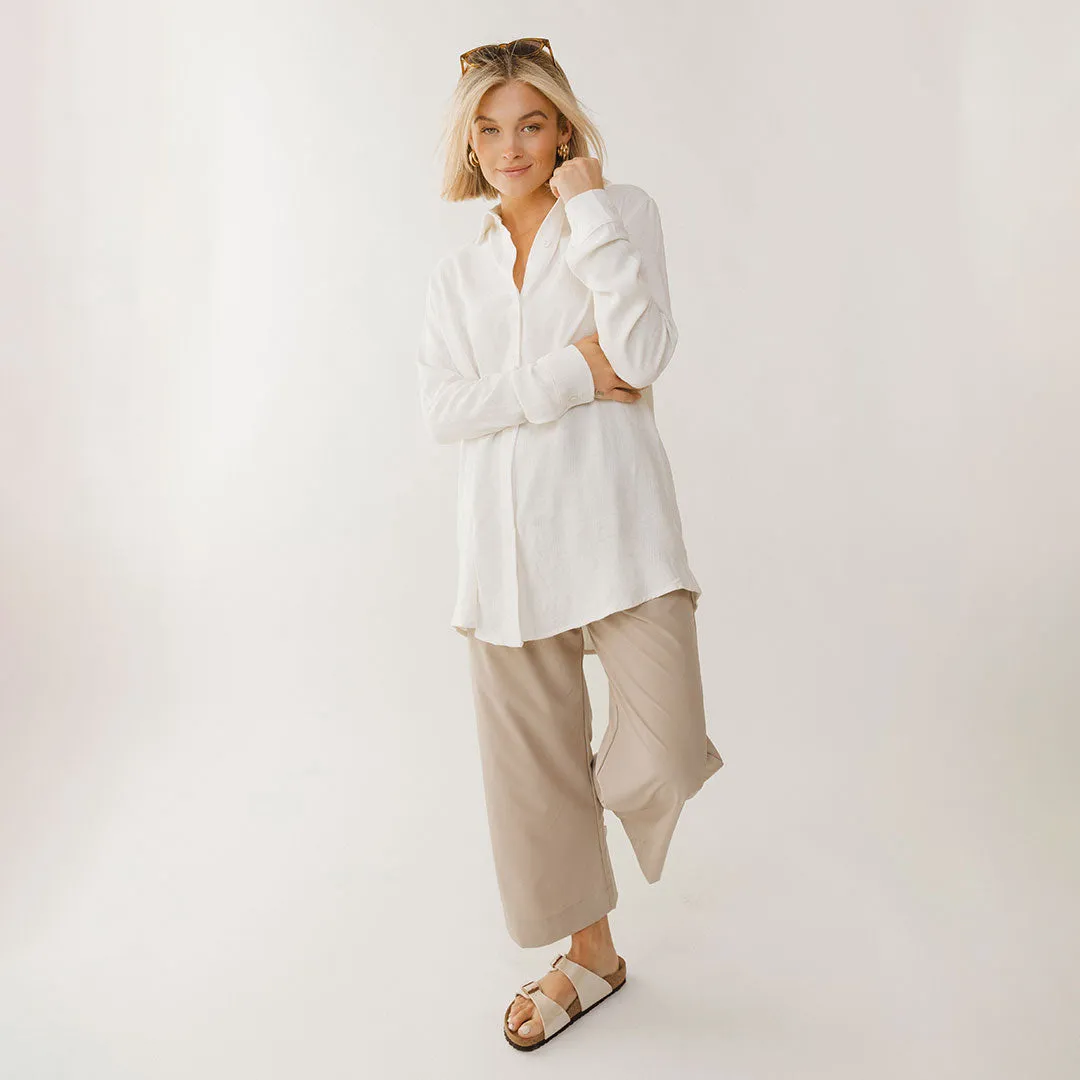 Long Tunic Button Down, White