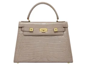 Maya Large Orinoco 'Croc' Print Calf Leather Handbag - Stone