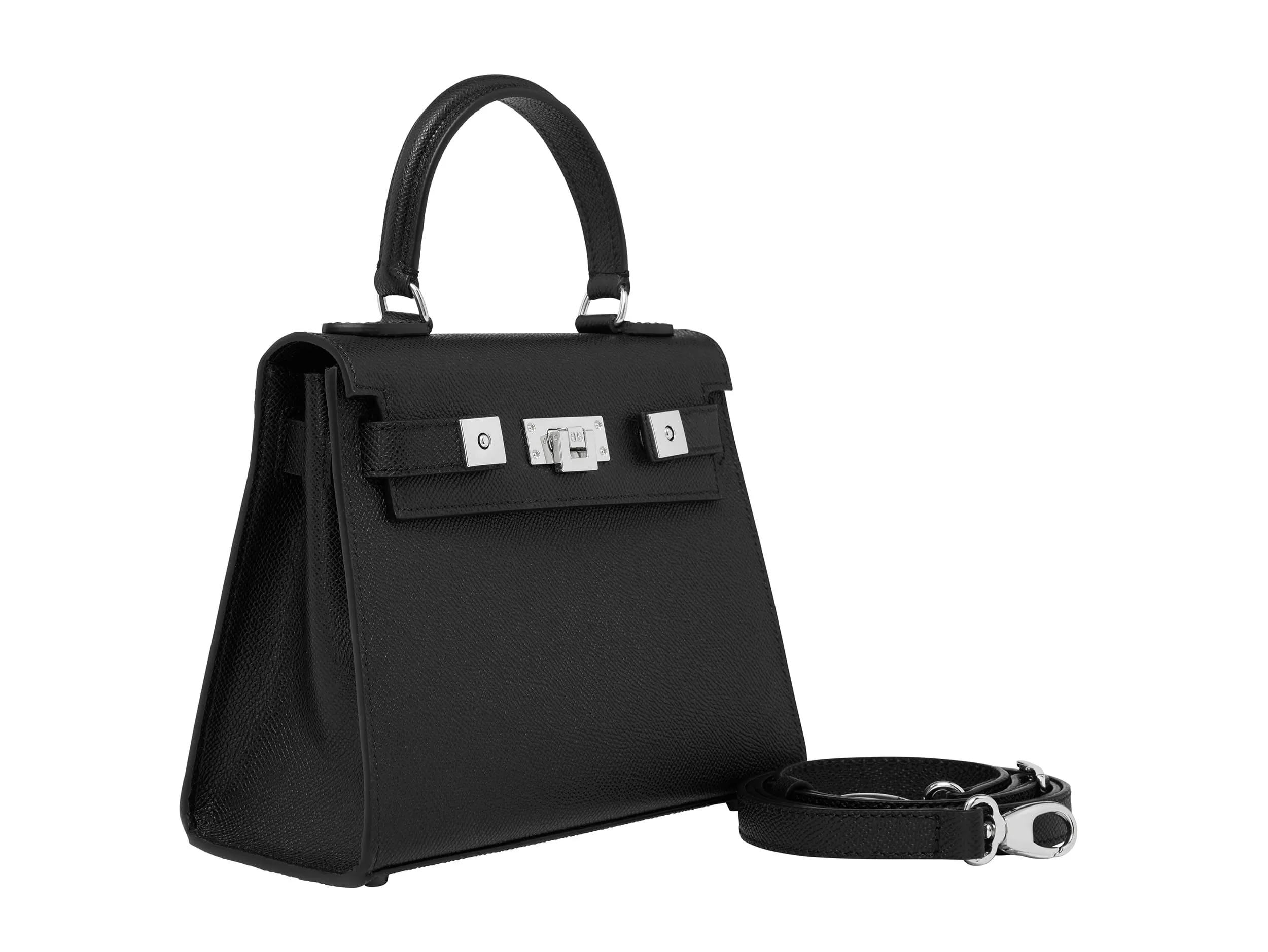 Maya Midi Dolomite Pebble Print Calf Leather Handbag - Black/Silver