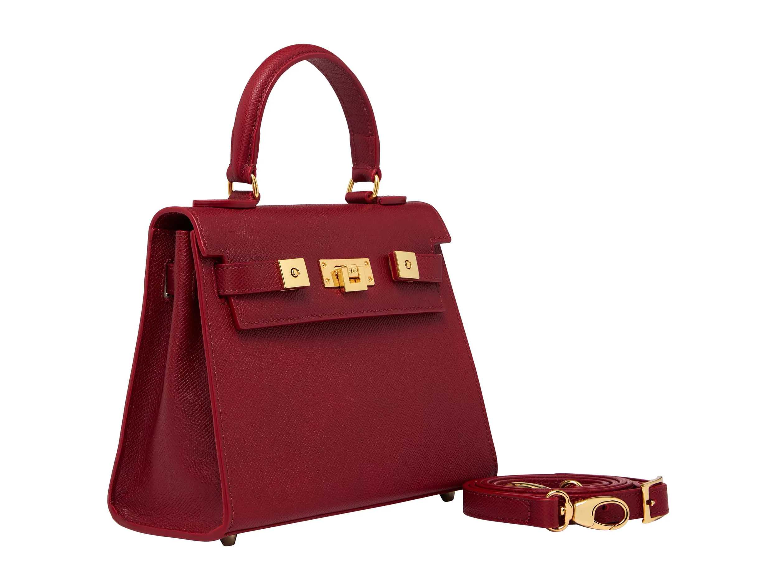 Maya Midi Dolomite Pebble Print Calf Leather Handbag - Red