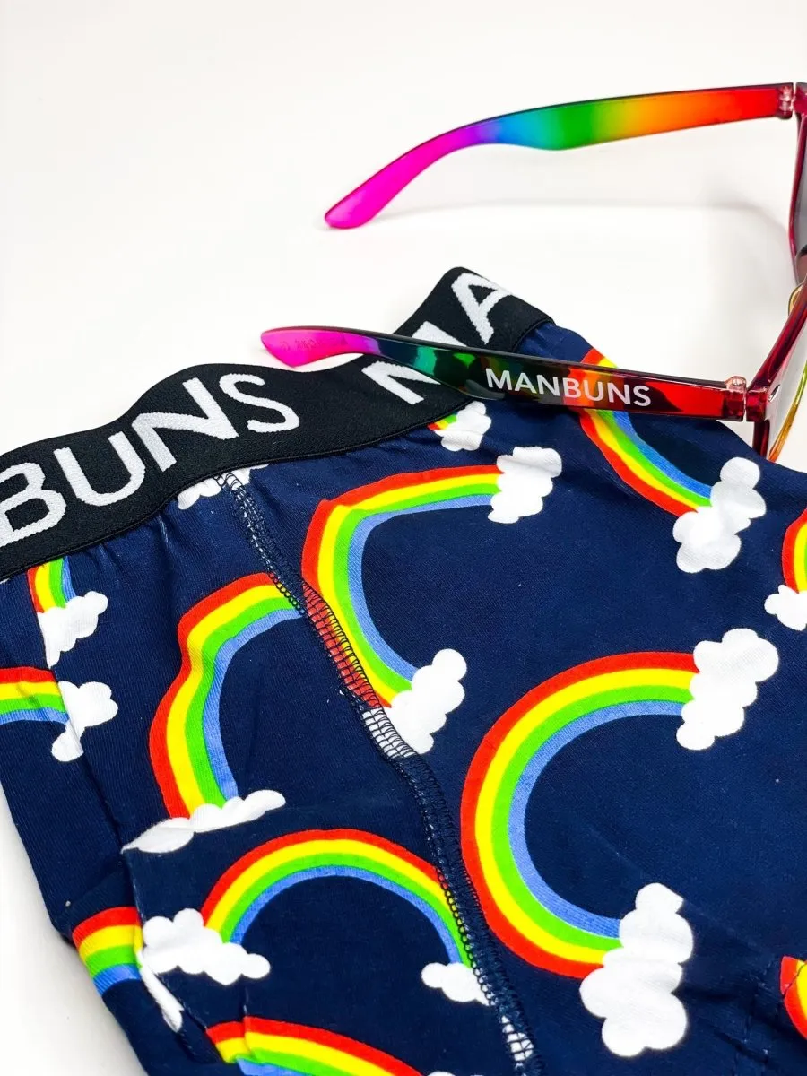 Men's Rainbow Boxer Trunk Underwear & Unisex Rainbow Pride Glasses Set