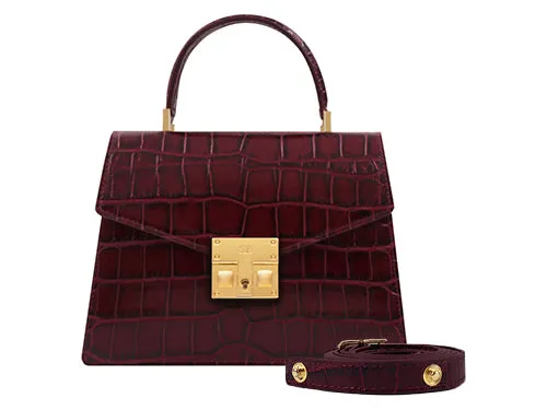 Odette Mini Orinoco 'Croc' Print Calf Leather Handbag - Wine