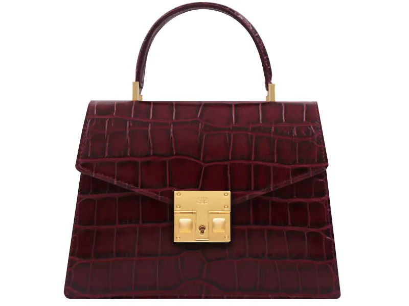 Odette Mini Orinoco 'Croc' Print Calf Leather Handbag - Wine