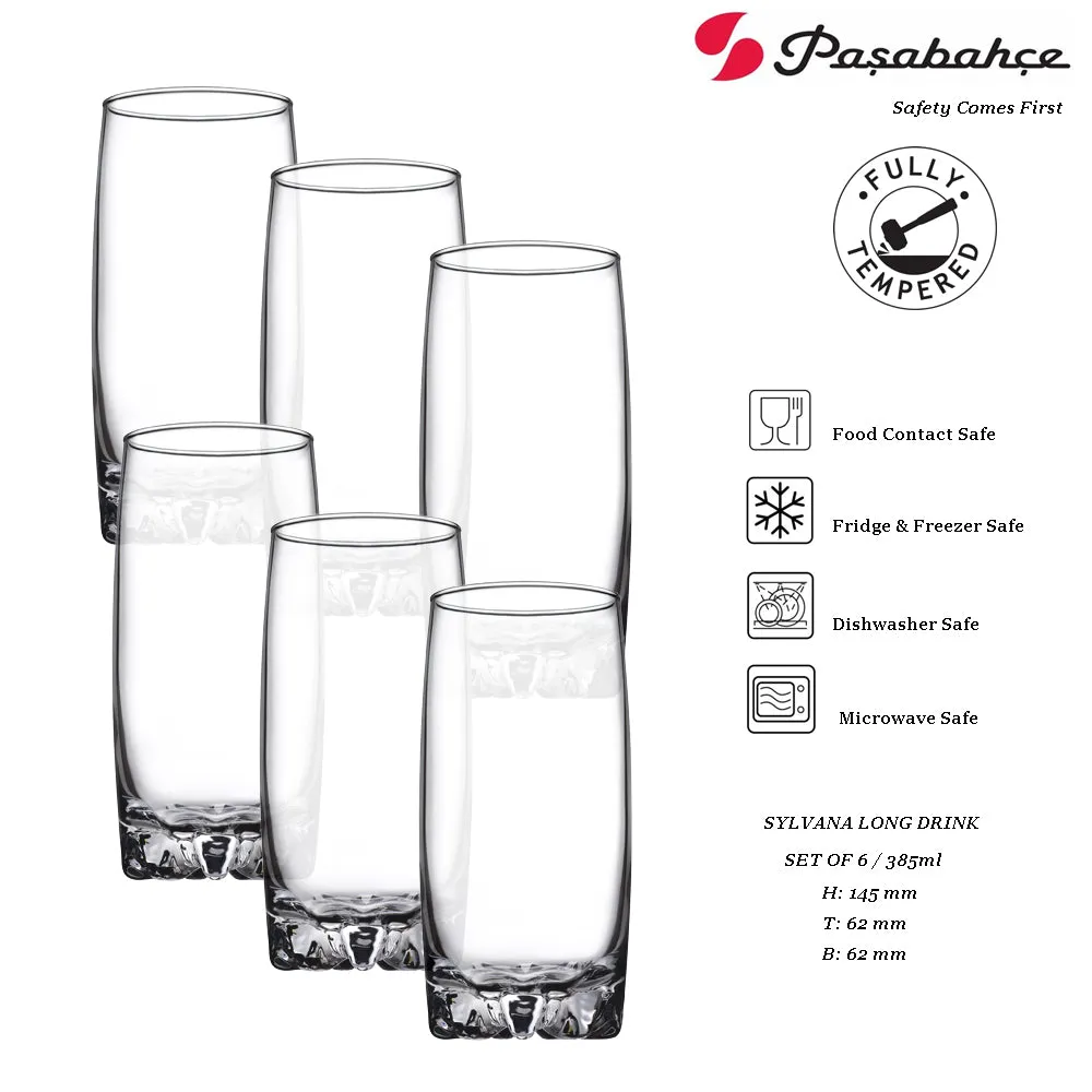 Pasabahce Long Drink 385 ml tempered glasses drinkware Set of 6