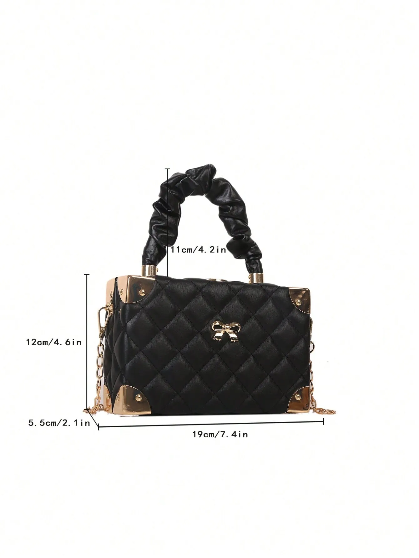 Quilted Butterfly Knot Handbag With Metal Chain Strap