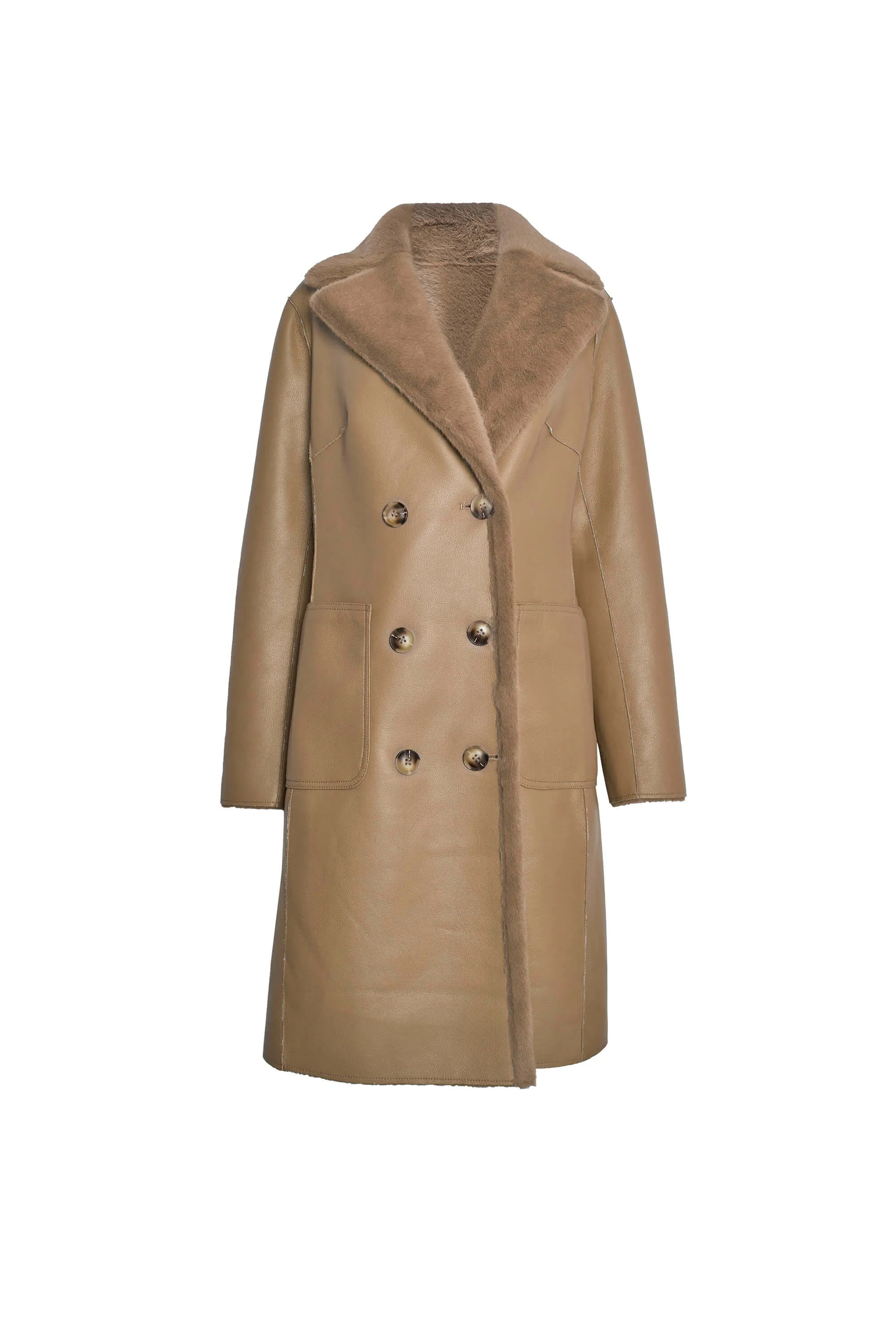 Reversible Faux Leather Coat Beige