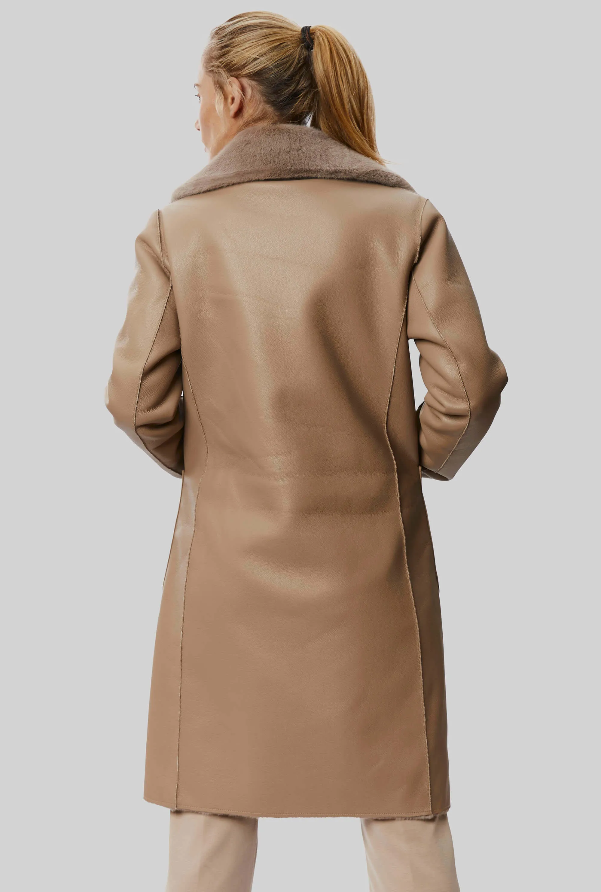 Reversible Faux Leather Coat Beige