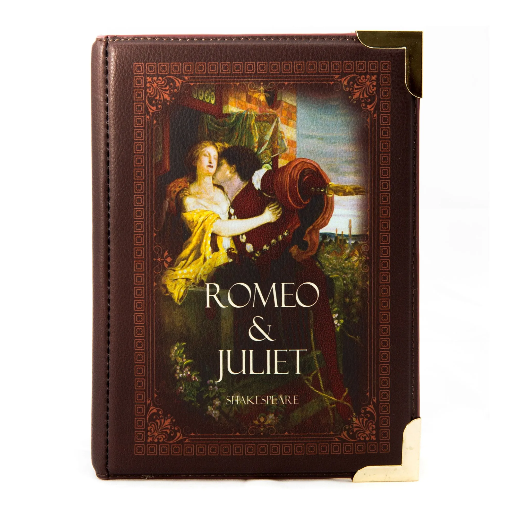 Romeo and Juliet Kiss Brown Book Handbag Crossbody Clutch