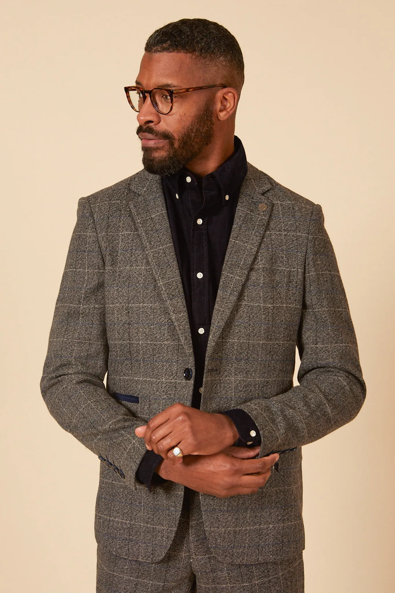 SCOTT - Grey Tweed Check Blazer