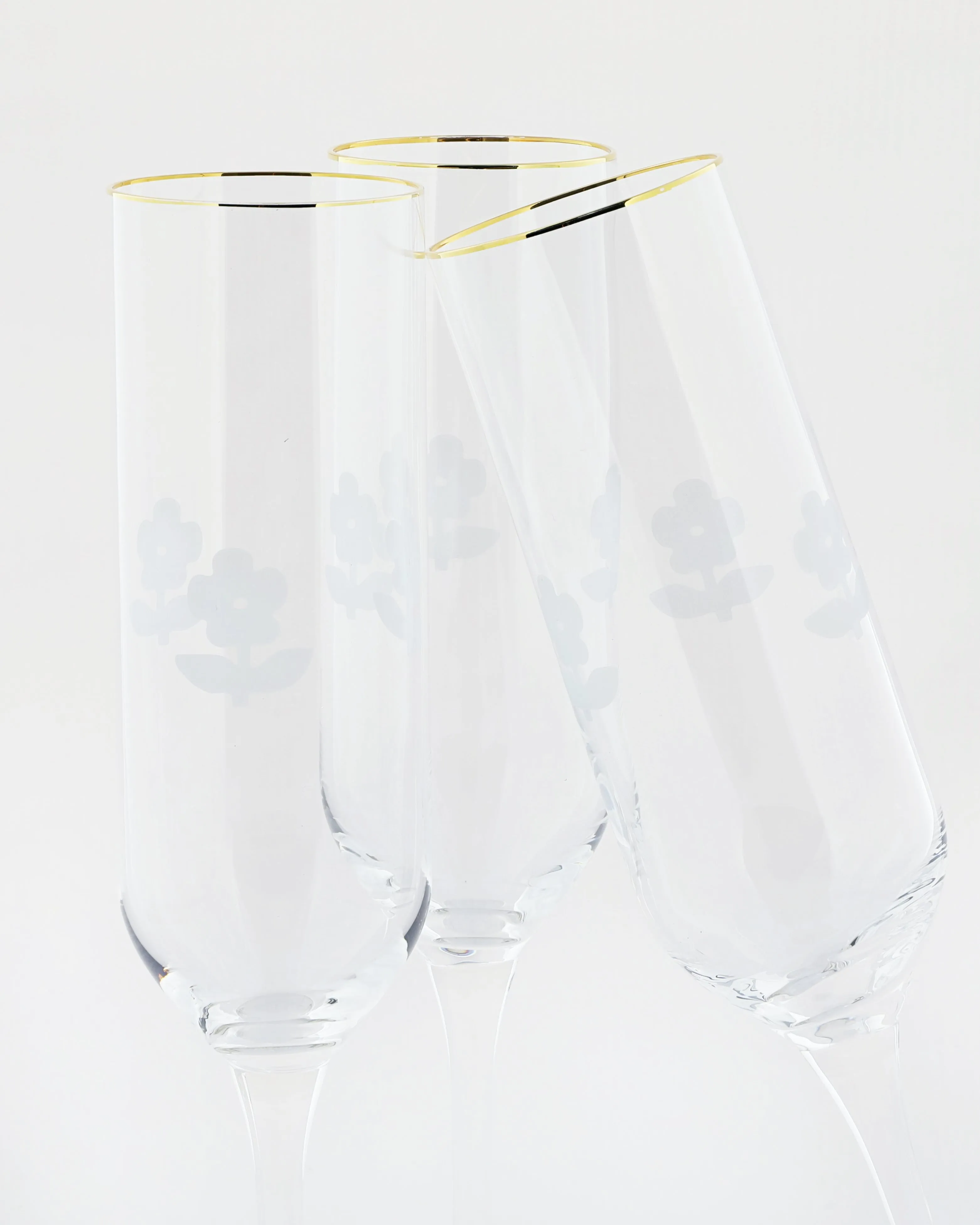 Set of 6 Little Flower Engraved Champagne Glasses