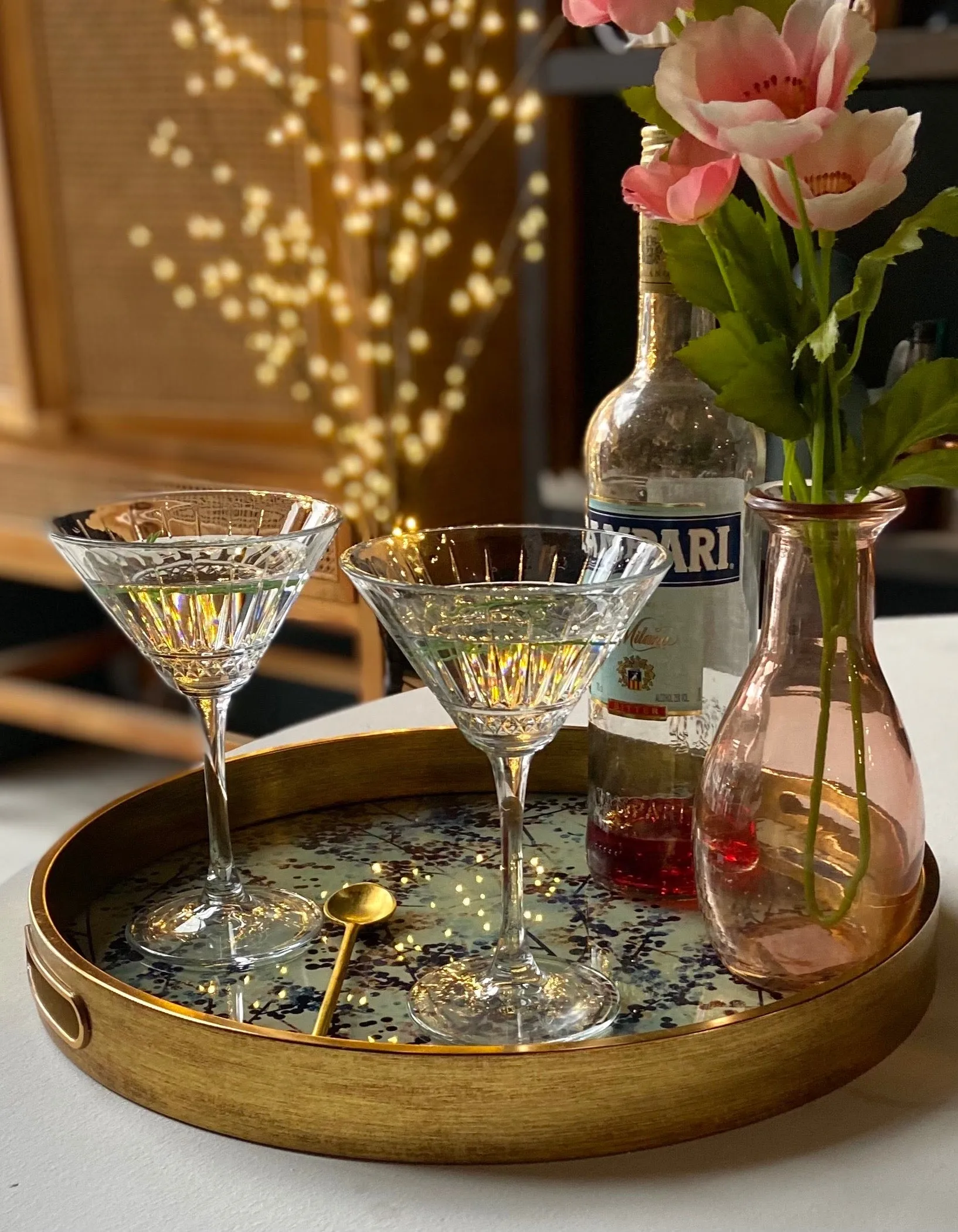 Set of Two Deco Cut Detail Martini Glasses