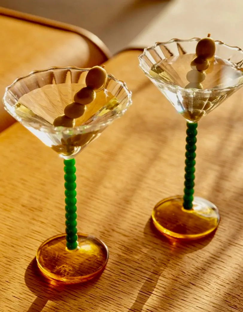 Set Of Two Green Amber Cocktail Glasses. Pre order late November