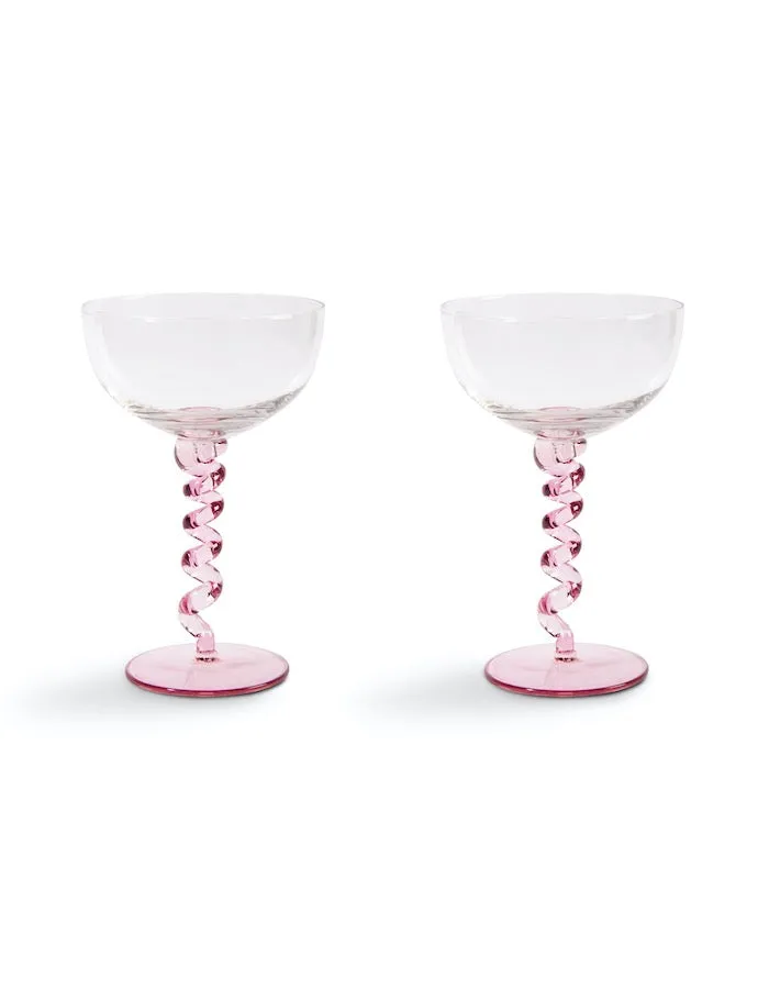 Set Of Two Pink Spiral Stem Wine Glasses