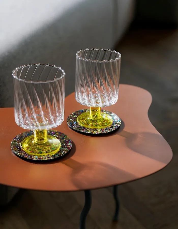 Set Of Two Yellow Stemmed Swirl Glasses Pre order mid February