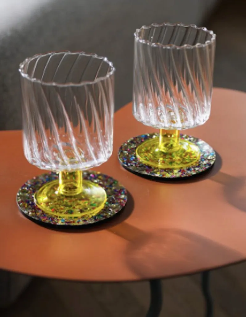 Set Of Two Yellow Stemmed Swirl Glasses Pre order mid February