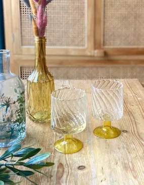 Set Of Two Yellow Stemmed Swirl Glasses Pre order mid February