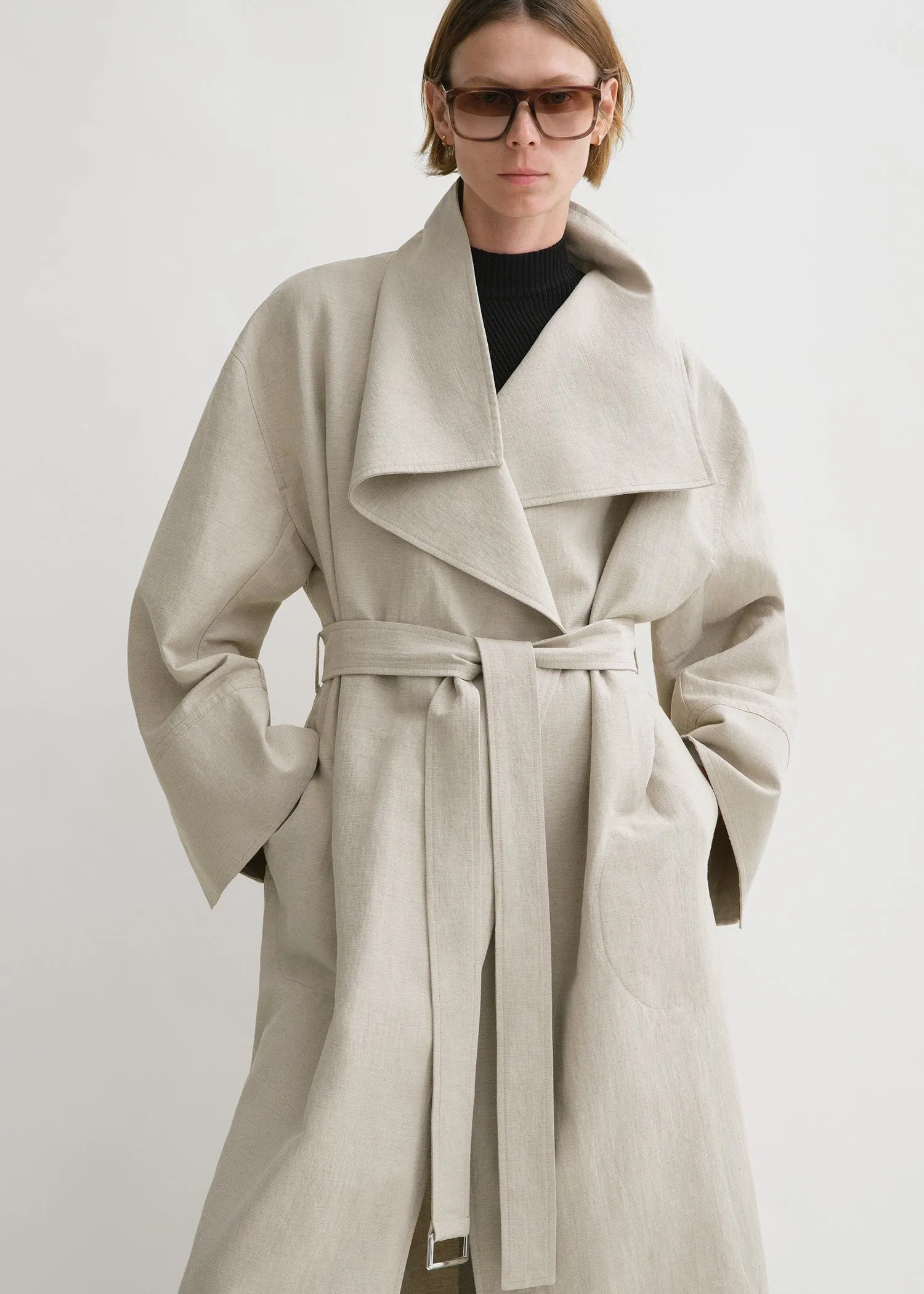 Signature linen-blend coat sand