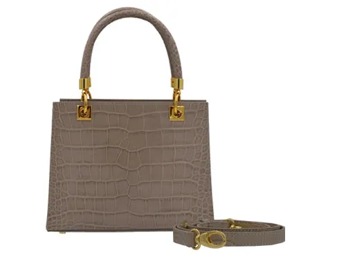 Sylphide Orinoco 'Croc' Print Calf Leather Handbag - Stone