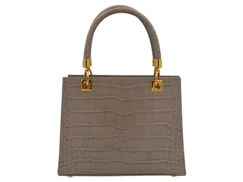 Sylphide Orinoco 'Croc' Print Calf Leather Handbag - Stone