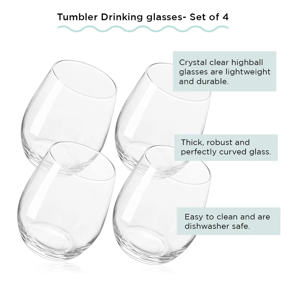 Tumbler Drinking Glasses - Set of 4 - 390ml - Lead Free