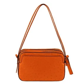 Via Veneta Ostrich Leather Quill Compact Handbag | Papaya