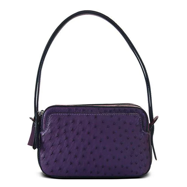 Via Veneta Ostrich Leather Quill Compact Handbag | Violet